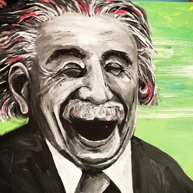 Acrylmalerei Albert Einstein Porträt schwarz weiß
