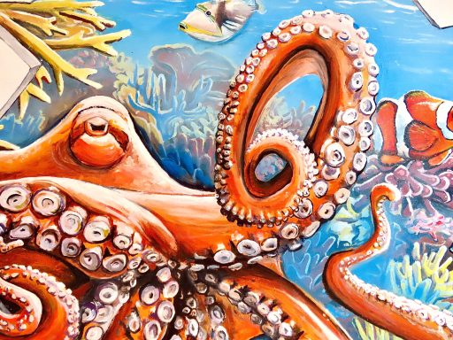 Graffiti Wandgestaltung Oktopus Unterwasser Motiv Cairns Australien